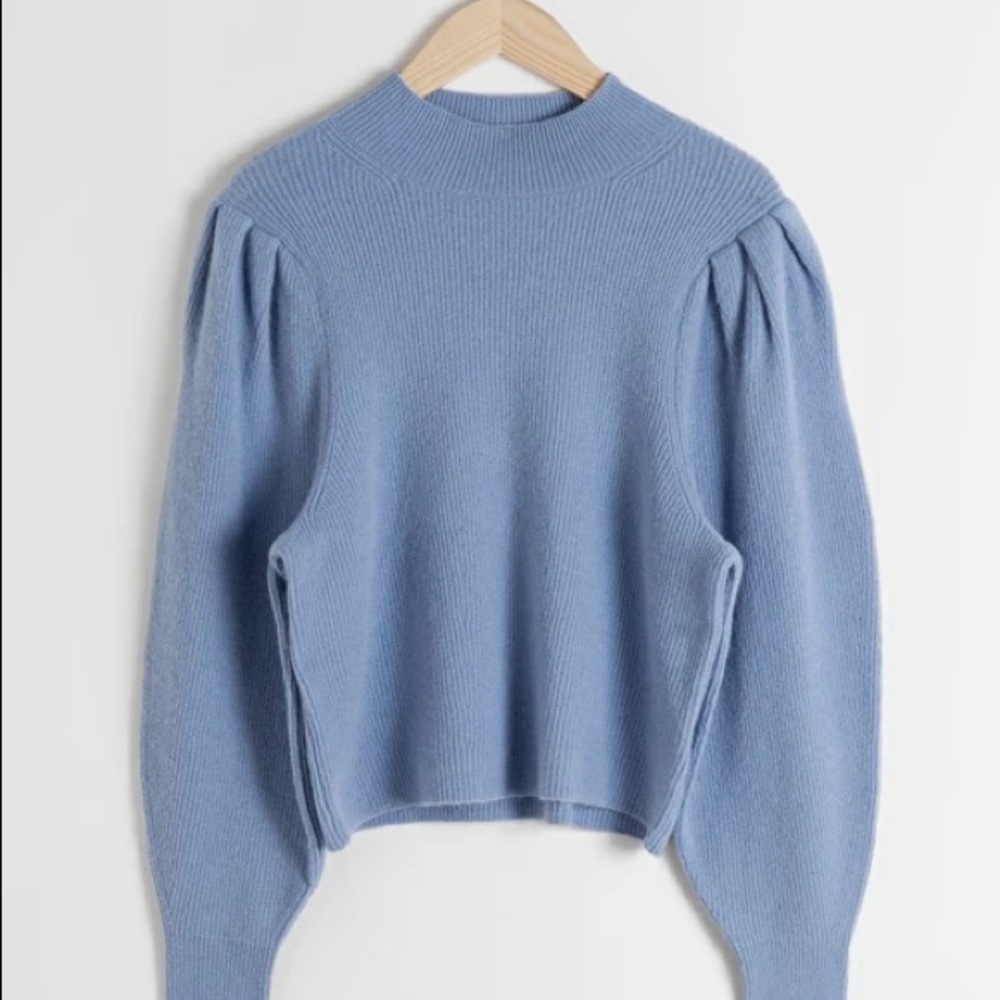 & other stories mock neck puff sleeve sweater light blue XS